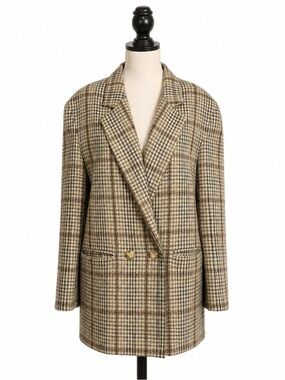 Vintage Pierre Balmain Plaid Houndstooth Double-Breasted Wool Blazer Jacket